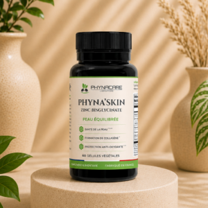 Zinc Bisglycinate & Vitamine A, B5, D3 : Phyna'SKIN | Peau Nette & Imperfections | Formule Végétale Haute Assimilation