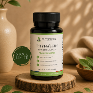 Zinc Bisglycinate & Vitamine A, B5, D3 : Phyna'SKIN | Peau Nette & Imperfections | Formule Végétale Haute Assimilation
